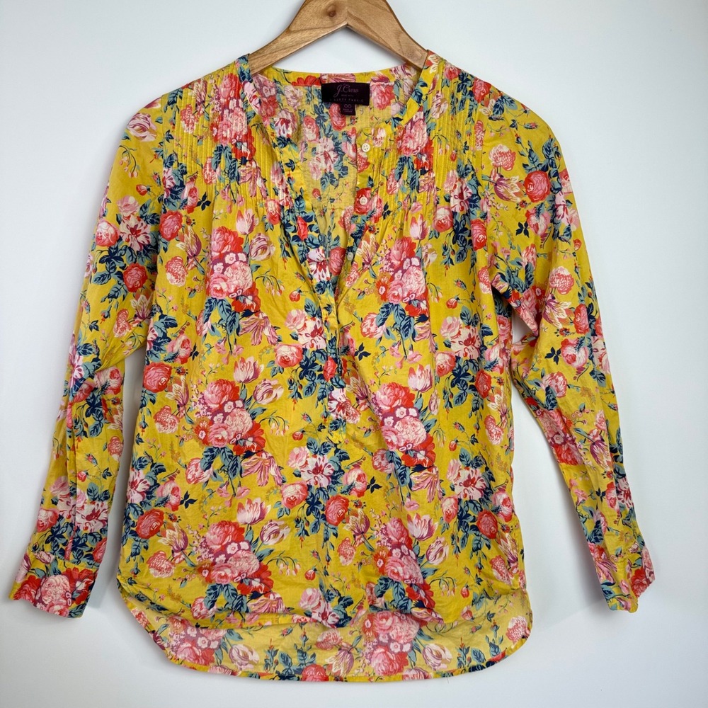J.Crew Liberty Fabric Floral Print Pintuck Blouse Top‎ Yellow Womens Size 00